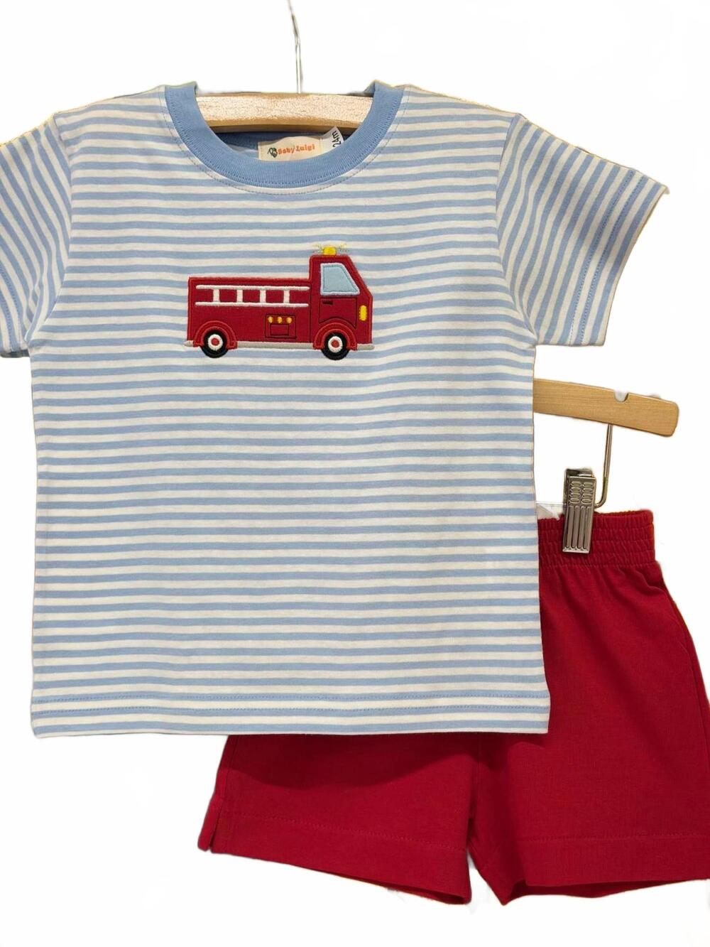 NEW LUIGI KIDS kid's firetruck short set in blue